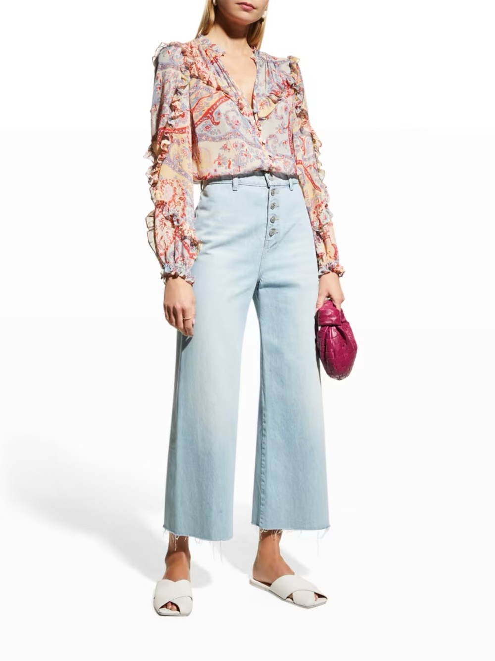 Veronica Beard Raw Hem Grant Wide Leg Jean